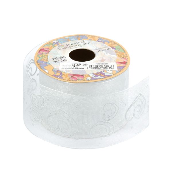 Лента декоративная 63 мм / 10±1 метров, 001 белый, Blumentag LRW-39