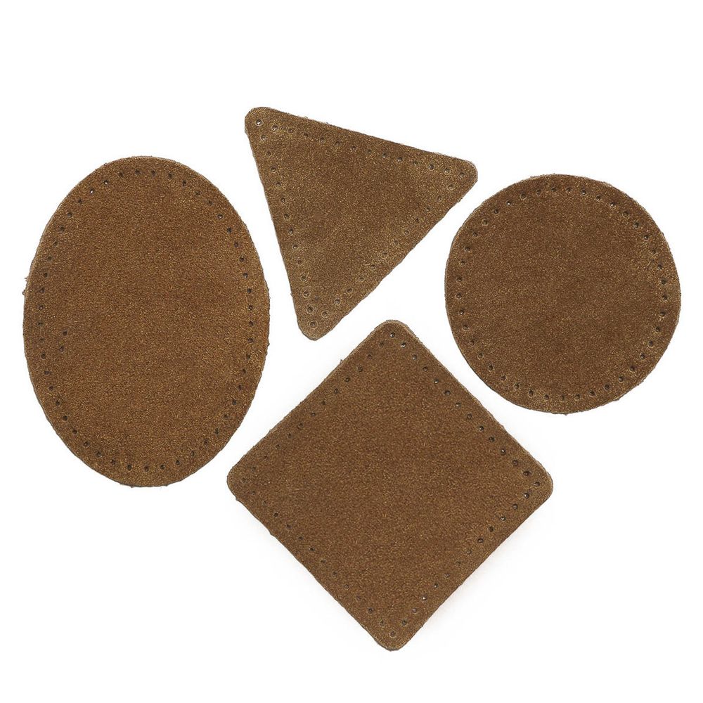 Набор заплаток пришивных из замши, круг, квадрат, треугольник, овал 6см, с перфорацией, 4 шт (32 кэмел), 59723