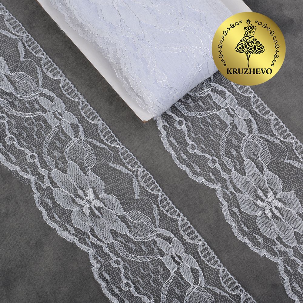 Кружево отделочное в стиле "трикотаж" 70 мм, диз. 285, цв.01 белый, уп. 27,4 м