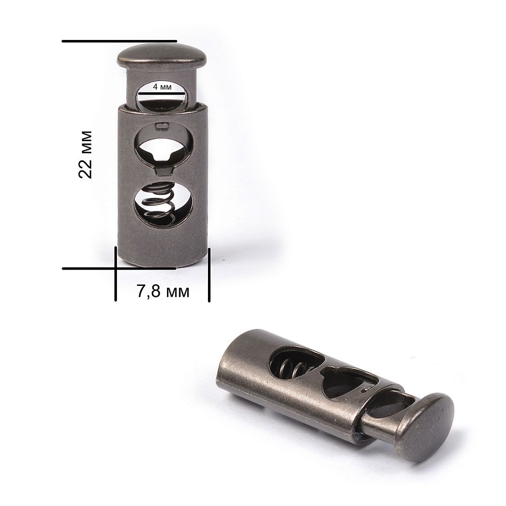 Фиксатор (стопор) для шнура металл 2 отв., 7.8х22 мм, (in ⌀4 мм), OR.0305-5123, цв. мат.черный никель уп. 100шт
