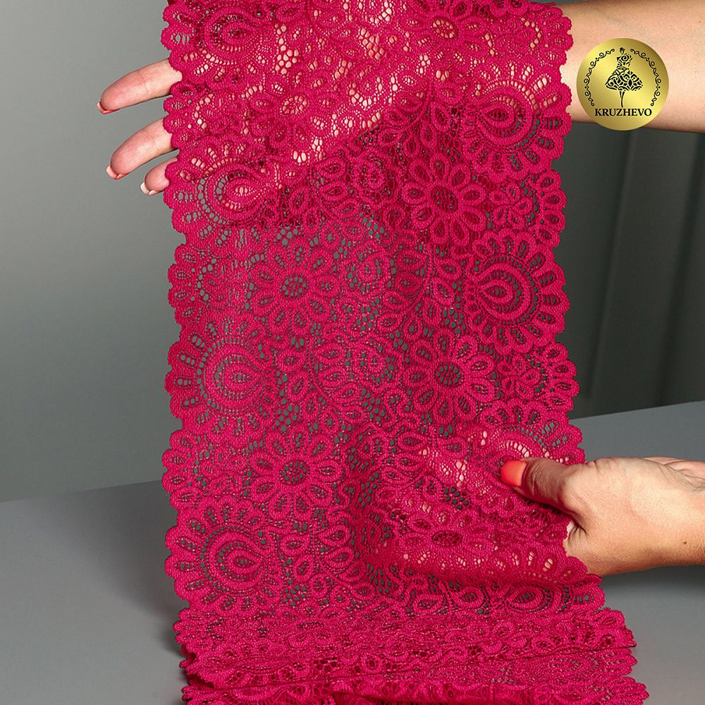 Кружево бельевое эластичное 205 мм / 3 м, TBY.YSTL00839, цв.18-1750 карминовый красный, Kruzhevo