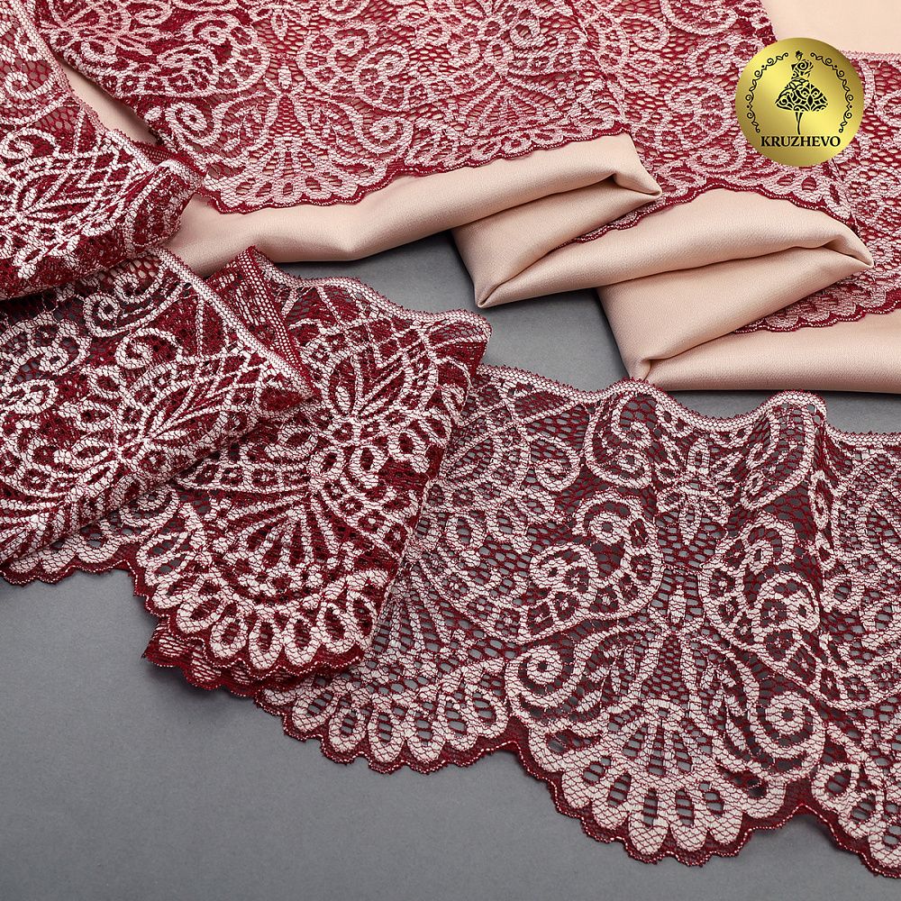 Кружево эластичное (стрейч) 110 мм, 40992PP цв.бордо+св.розовый, 3 метра, Kruzhevo