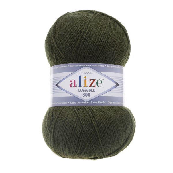 Пряжа Alize (Ализе) Lana Gold 800 / уп.5 мот. по 100 г, 730м, 029 хаки А
