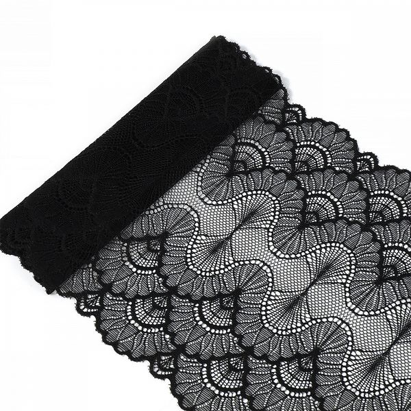 Кружево бельевое эластичное 195 мм / 10 м, цв.02 черный, Kruzhevo