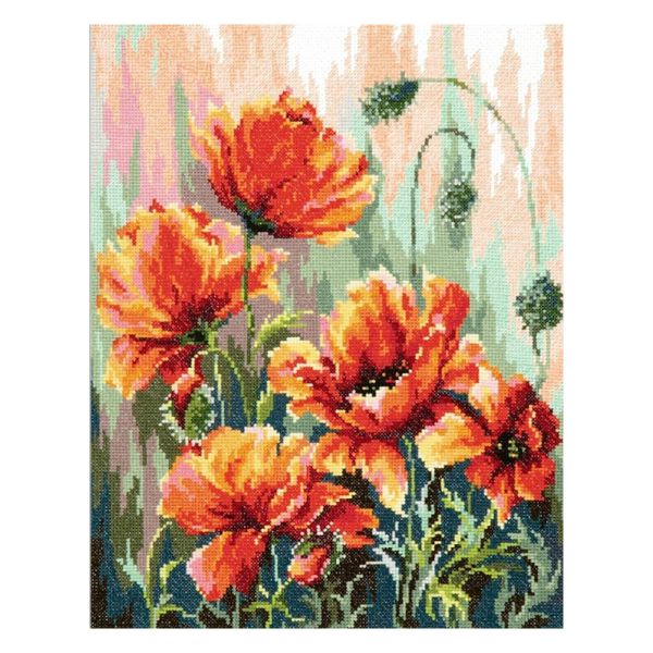 Набор для вышивания нитками Чудесная игла, Маки в утренних лучах, 27х34 см