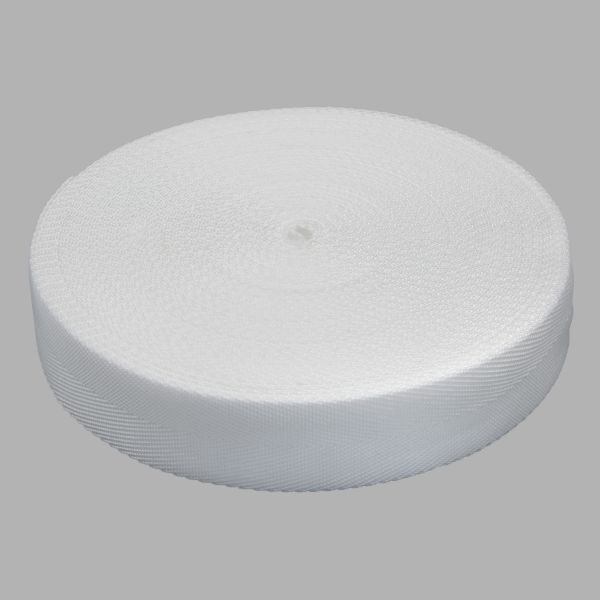 Стропа (ременная лента) 40 мм / 25 метров, толщ. 1.0 мм, [26.9 г/пог.м], 100% п/п, 1 белый