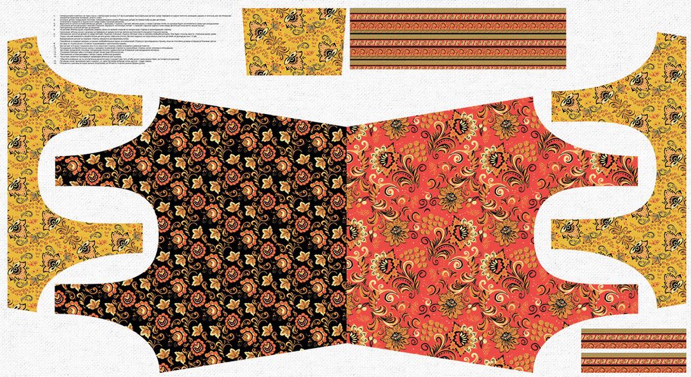 Ткань для пэчворка Peppy Русские традиции, рулон 112 см / 5 метров, РТ-01 Панель сумка, Peppy