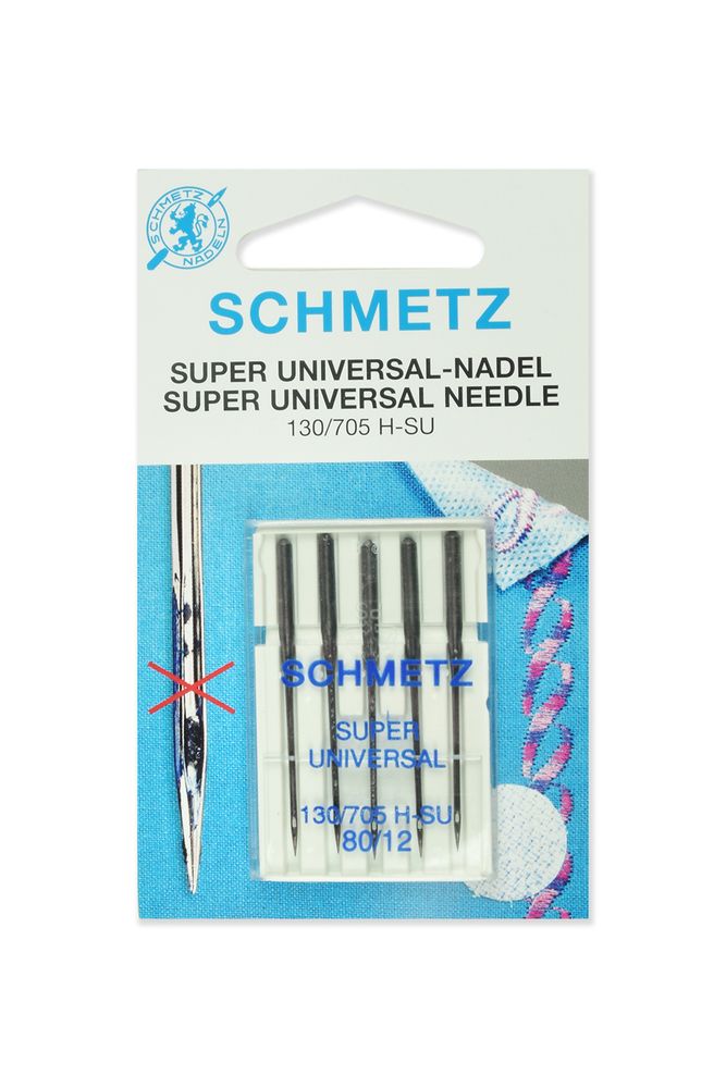 Иглы для швейных машин супер универсал с покрытием антиклей Schmetz №80, Schmetz, 22:85.8 VCS, 3 блист.