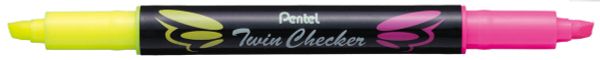 Текстовыделители двухцветные Pentel Twin Checker 3.5 мм, перо скошенное 12 шт, SLW8-GP желтый-розовый