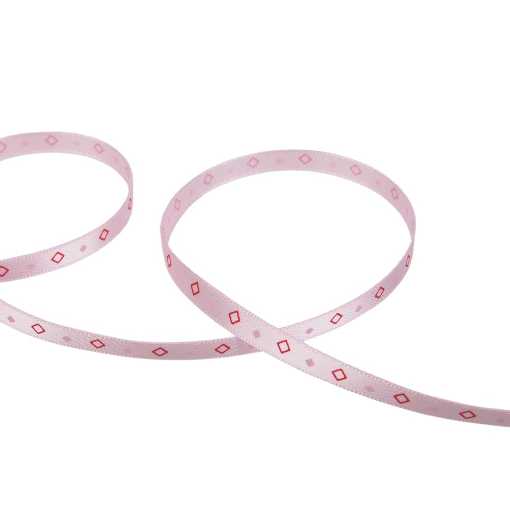 Лента атласная с рисунком _6.0 мм / 22.8 метров, R1/066 ромбики/розовый, Gamma ALP-062