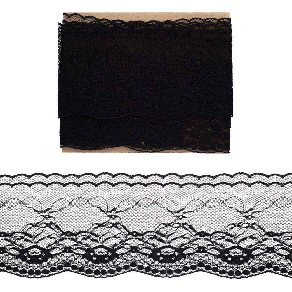 Кружево на сетке 85 мм, 3,4 м, ±4 см, 0623-3013, черный