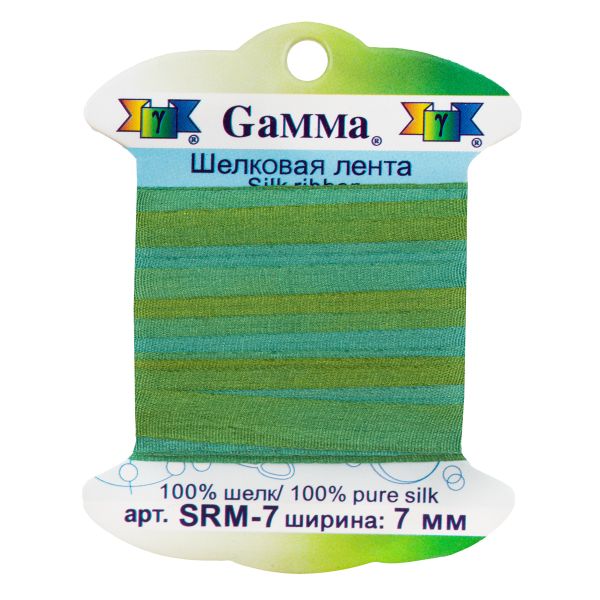Лента (тесьма) шелковая 7.0 мм / 9.1±0.5 метров, M109 ментол/зеленый, Gamma SRM-7