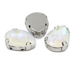 Хрустальные стразы в цапах формы капля, белый с покрытием AB 13х18 мм, 3 шт., АЦ002НН1318