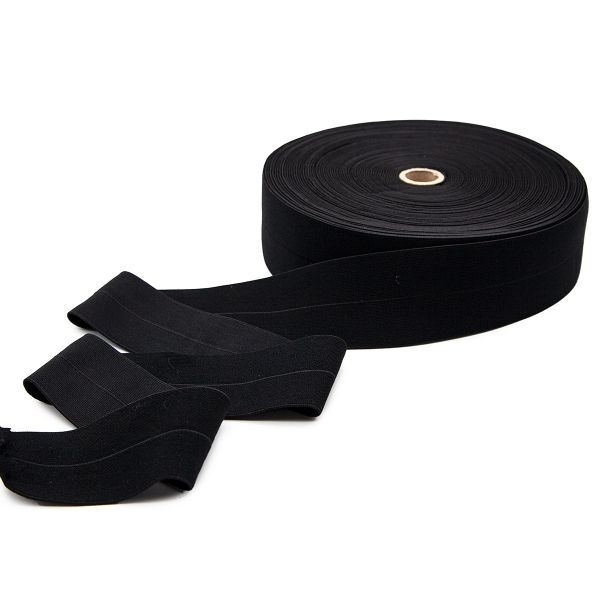 Тесьма (лента) окантовочная 58 мм, эластичная, 46г/м, эластичность 200%, 25м (черный), D134