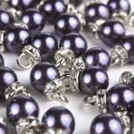 Пуговицы на ножке Жемчужина со стразами 8мм (сиреневый/серебро), 50 шт