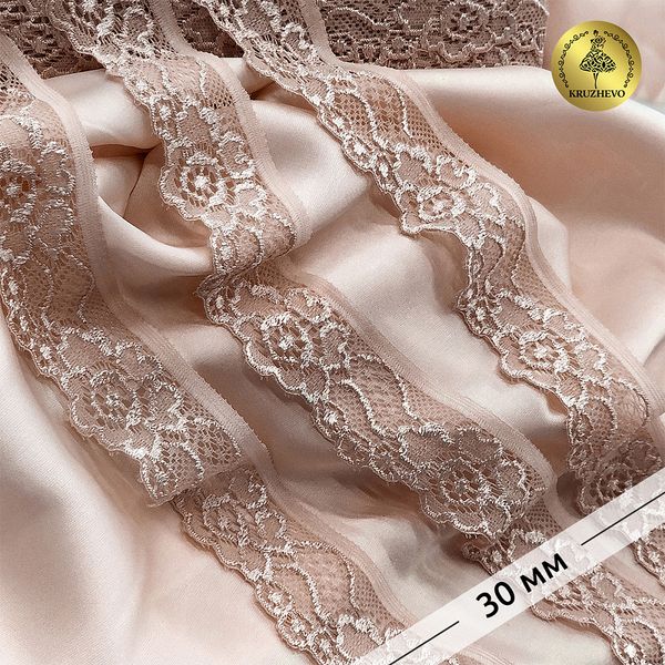 Кружево эластичное (стрейч) 30 мм, L839, цв.S098 капучино уп.50м, Kruzhevo