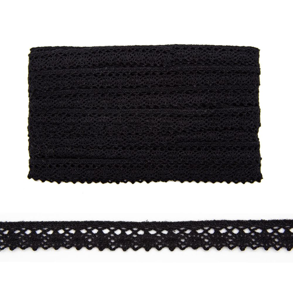 Кружево вязаное (тесьма) 15.0 мм х/б, черный, 20 м