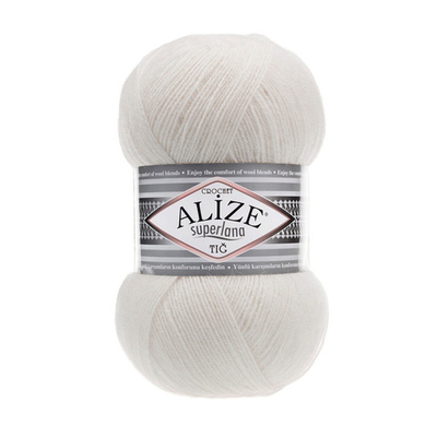 Пряжа Alize (Ализе) Superlana TIG / уп.5 мот. по 100 г, 570м, 599 слоновая кость A