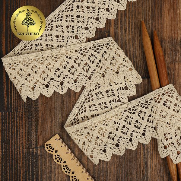 Кружево вязаное (тесьма) хлопковое 50 мм / 3 метра, TR.1003, цв.27 молочный, Kruzhevo