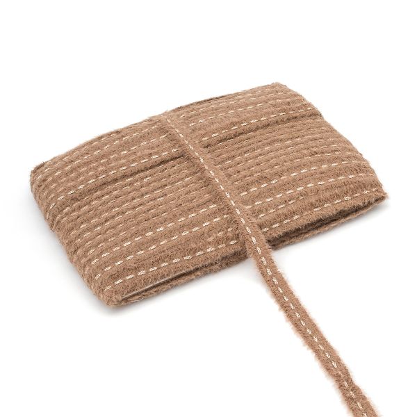 Тесьма отделочная твидовая 20 мм / 82.29 метра, пушистая с люрексом, т.бежевый, 3Al287