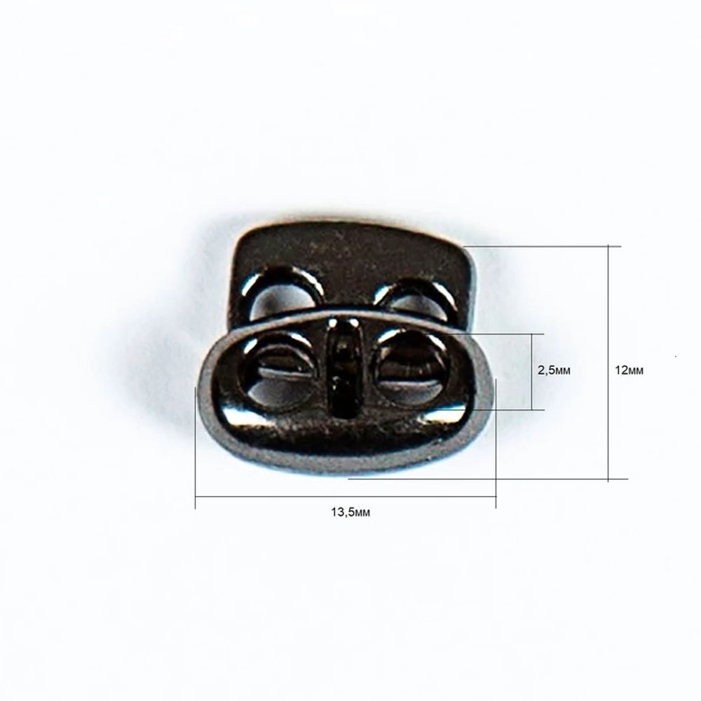 Фиксатор (зажим) для шнура металл плоский, 2 отв., 12х13.5 мм, (in ⌀3 мм), мет. цв.чер.никель, 20 шт