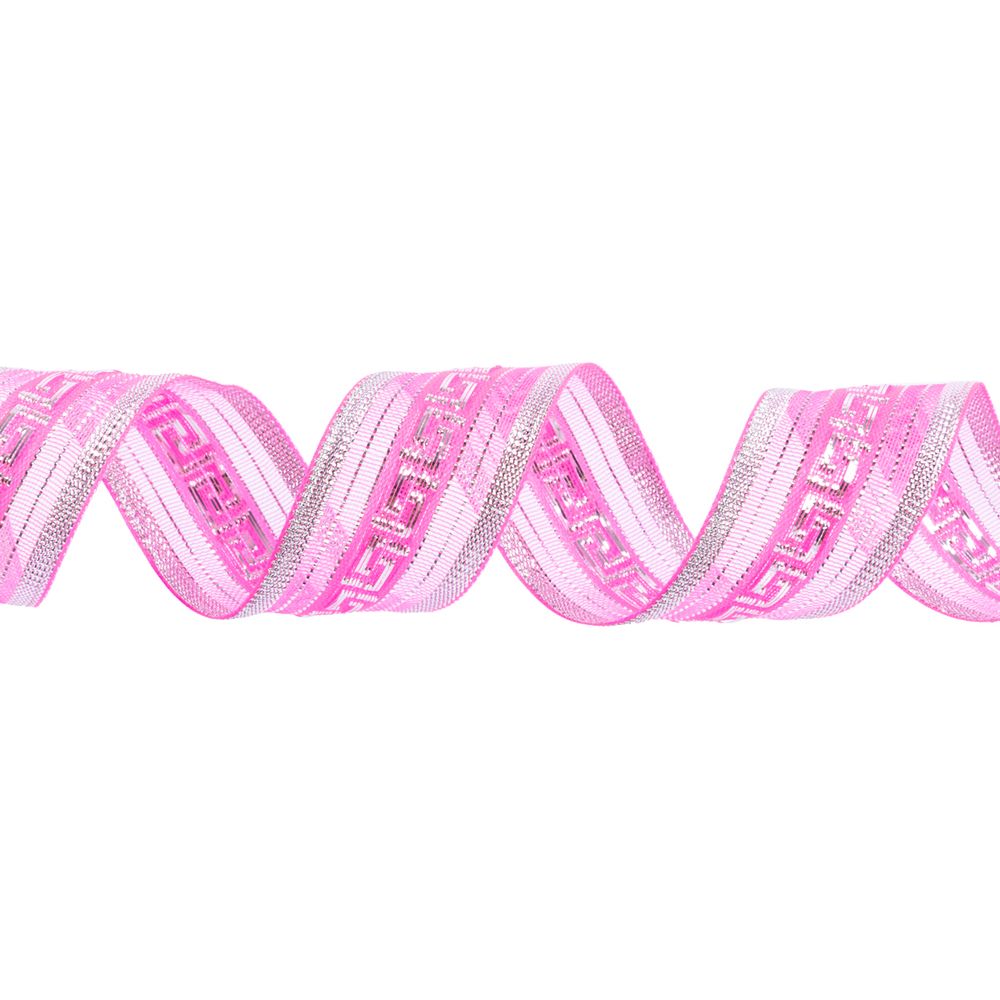Лента металлизированная Подарочная 25±2 мм / 25±0.5 метров, яр.розовый- под серебро, Blitz