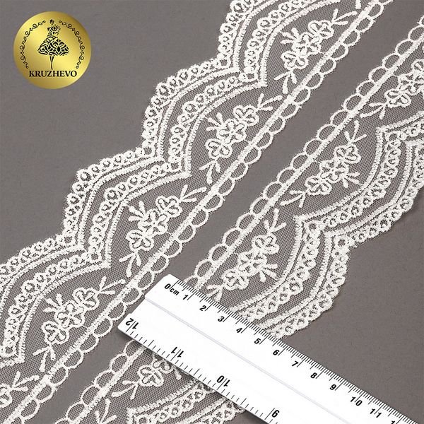 Кружево на сетке 60 мм, 2110 цв.белый уп.13.71м, Kruzhevo