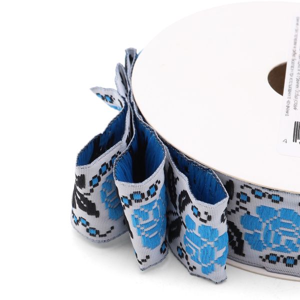 Лента (тесьма) жаккардовая 25.0 мм / 10±0.5 метров, Розы, 25987 синий