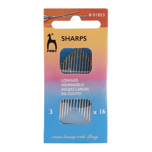 Иглы ручные для шитья с золотым ушком Sharps №3, 16 шт, PONY, 01853