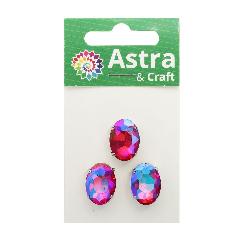 Хрустальные стразы в цапах овальной формы, фуксия 13х18 мм, 3 шт., ОЦ006НН1318