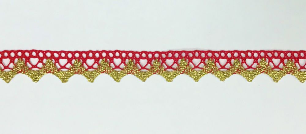 Кружево вязаное (тесьма) 18 мм цв. красный/золотой, R2710/01913, Mauri Angelo, 20 шт