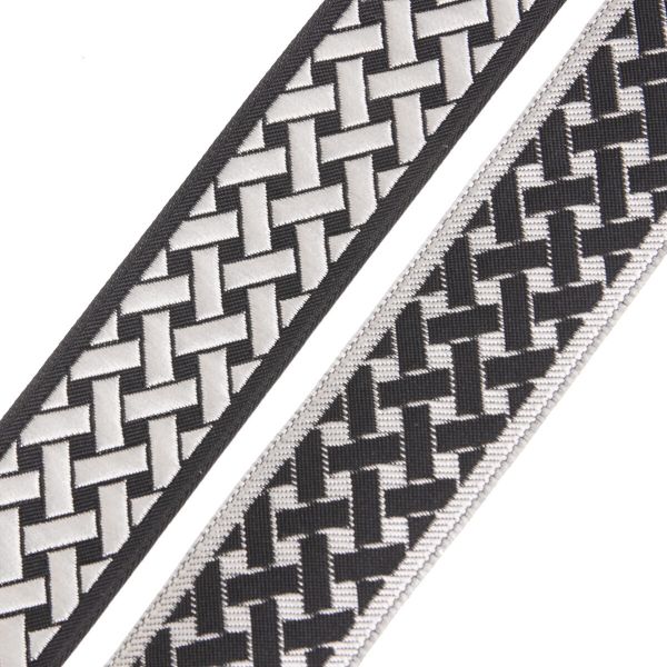 Лента (тесьма) жаккардовая 35.0 мм / 10±0.5 метров, бордюр Плетеный орнамент 35274 V9 черный/серебро