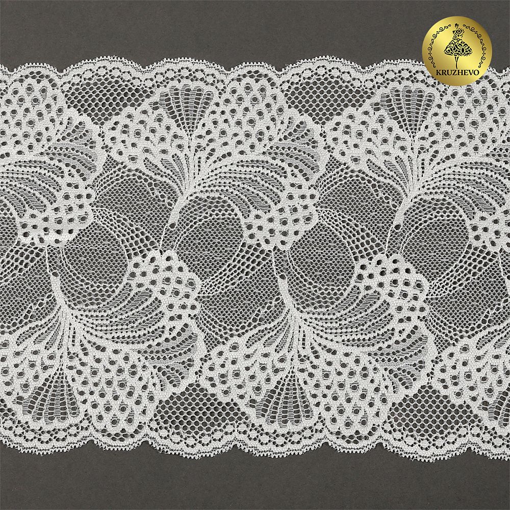 Кружево бельевое эластичное 195 мм / 25 м, 30211, цв.004 сумрачно-белый, Kruzhevo