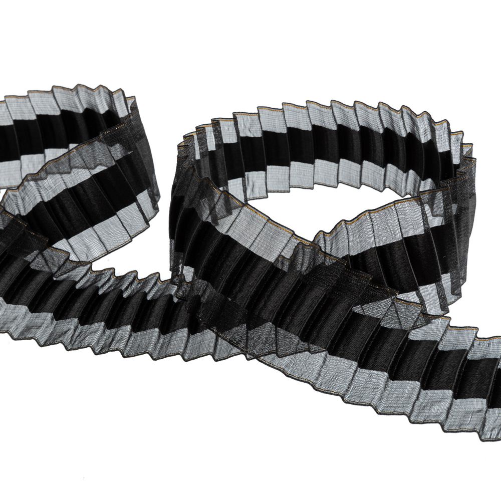 Лента капроновая (органза) гофрированная 38.0 мм / 22.5 метров, 112 черный, Blitz ORV-38