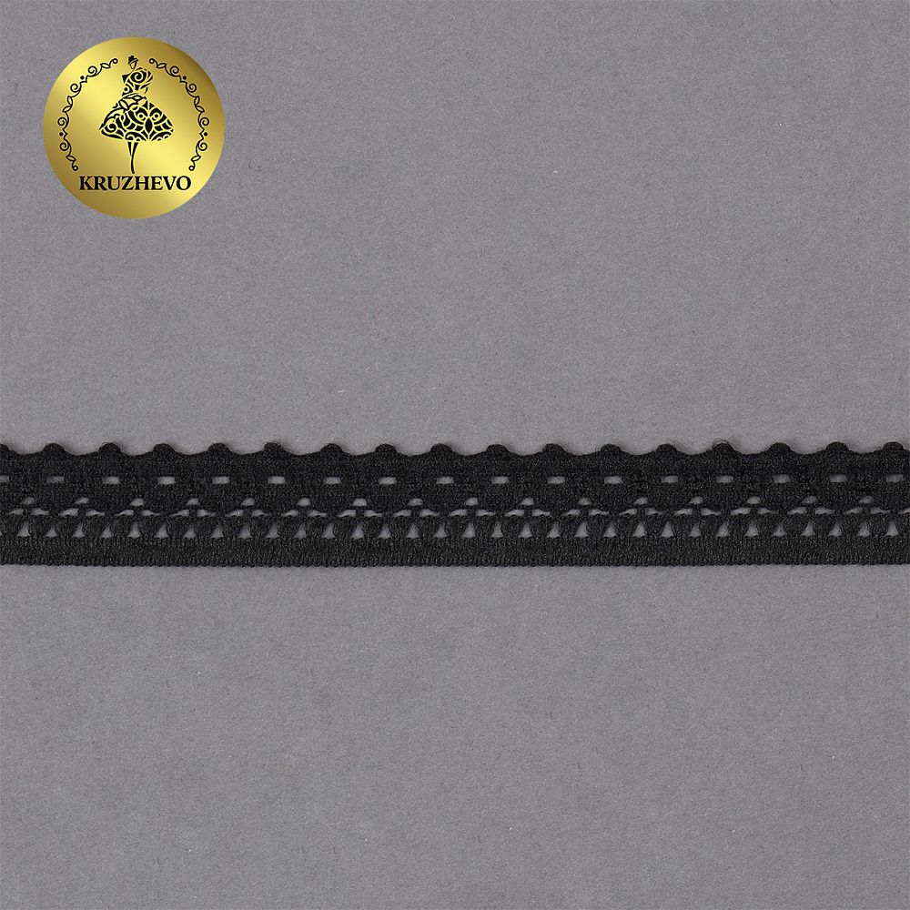 Кружево отделочное в стиле "трикотаж" 10 мм, TBY 1665, цв.10 черный, уп.27.4м