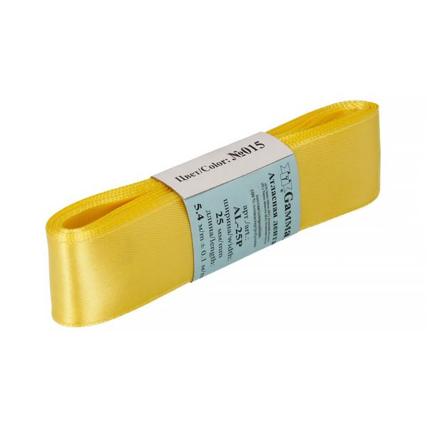 Лента атласная 1-сторонняя 25.0 мм / 5 шт по 5.4 метра, №015 желтый, Gamma AL-25P