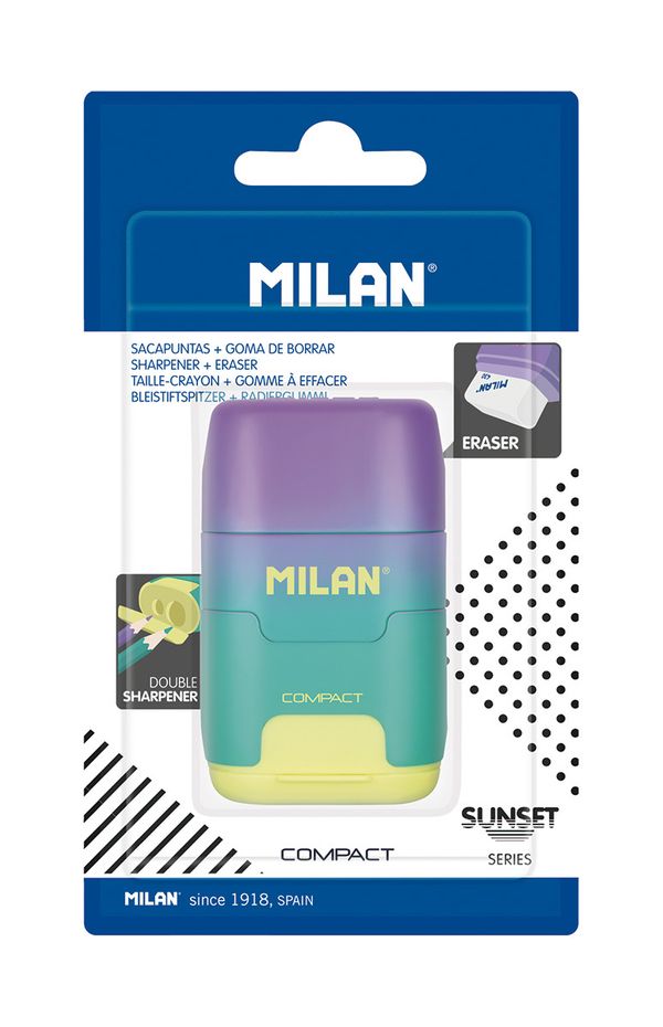 Точилка пластиковая COMPACT Sunset в блистере, бирюзово-желтый BYM10424, Milan