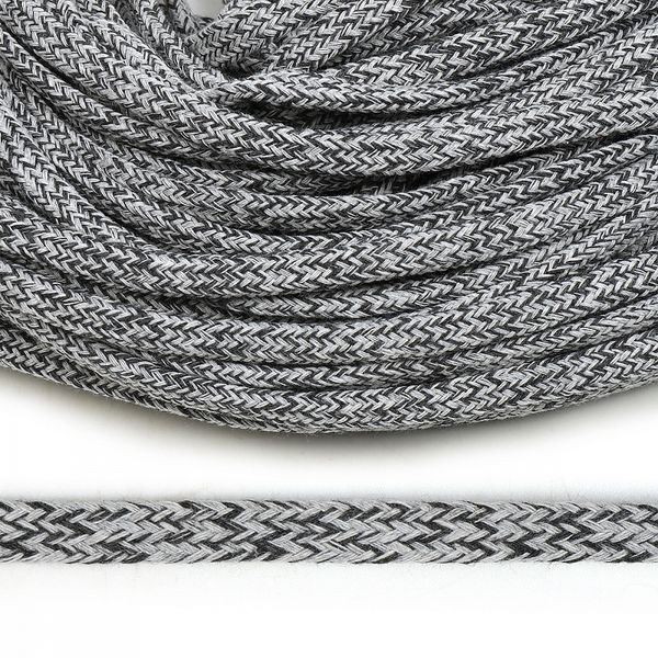 Шнур плоский х/б ⌀8.0 мм классическое плетение TW, цв.меланж 1 (028 св.серый, 031 т.серый), уп.50м