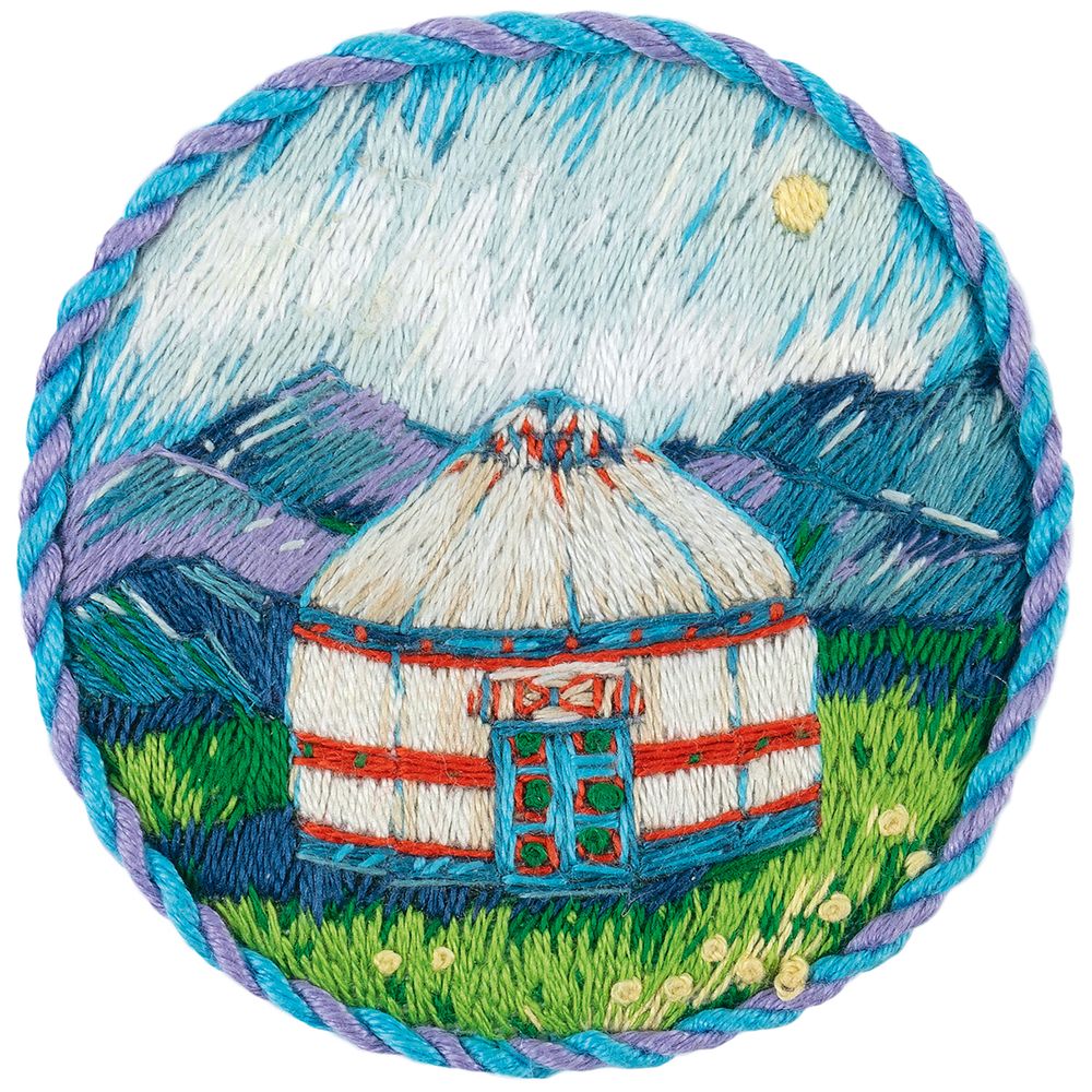 Набор для вышивания нитками Panna Живая картина JK-2330, Брошь. Юрта, 5.5х5.5 см