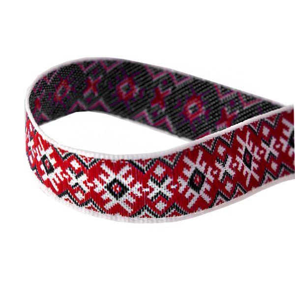 Лента (тесьма) жаккардовая 18.0 мм / 25±1 метров, Славянский орнамент Оберег, рис.9651 (2 белый/красный/черный) С3771Г17