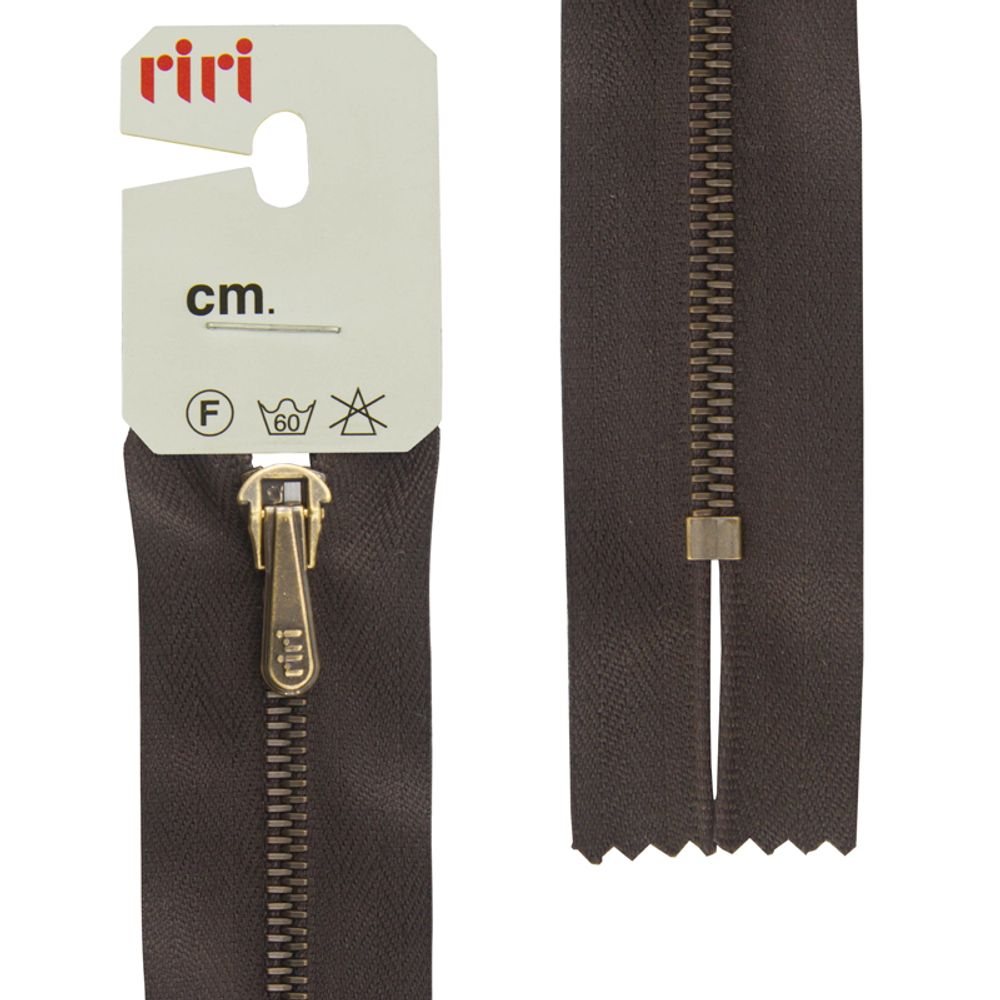Молния металл брюч. RIRI Т4 (4 мм) AM, слайд.HS4, н/раз., 18 см, цв. тесьмы 2226, темный шоколад, упак. 5 шт