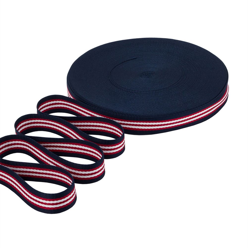 Стропа (ременная лента) 30 мм / 50 метров, с принтом 2-сторонняя, 1253 красный/белый/черный, 3Al361