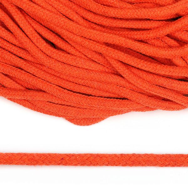 Шнур круглый х/б ⌀5.0 мм / 100 метров, с наполнителем, 008 оранжевый