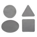 Набор заплаток пришивных из кожи, круг, квадрат, треугольник, овал 4см, с перфорацией, 4 шт (07 серый), 9703