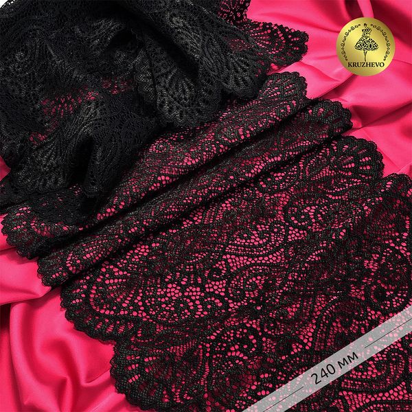 Кружево бельевое эластичное 225 мм / 3 м, TBY.40992, цв.черный, Kruzhevo