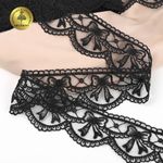 Кружево на сетке матовая нить с бантиками 60 мм, цв.черный, 10 метров, Kruzhevo