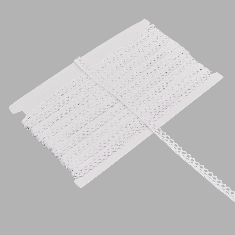 Кружево вязаное (тесьма) 10 мм / 13.72 метра, хлопок, белый, 3AR3335