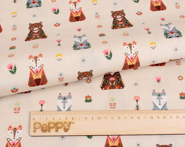 Ткань для пэчворка Peppy Лесные жители, отрез 50х55 см, 146 г/м², ЛЖ-04 бежевый, Peppy