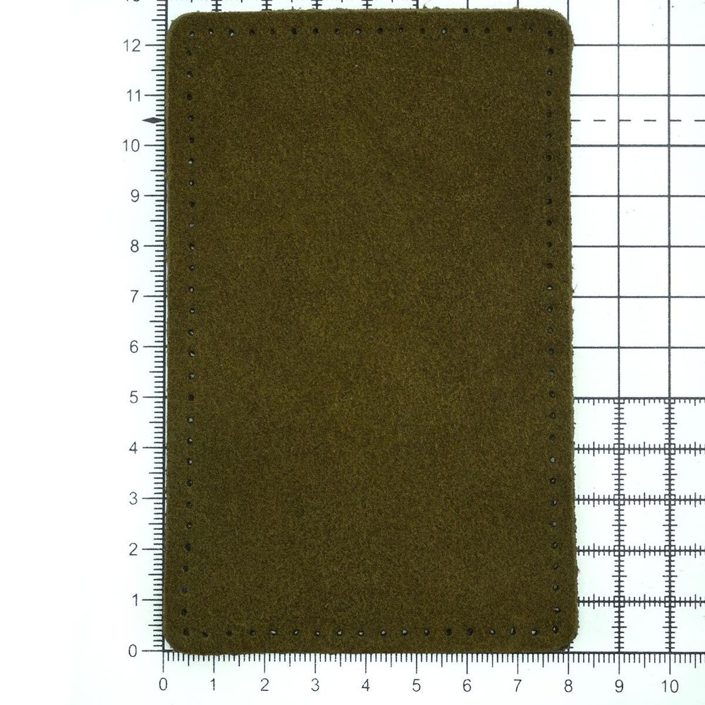 Заплатки пришивные из замши, прямоугольник 8х12,7см с перфорацией, 2 шт, 100% кожа, 33 хаки, 59123