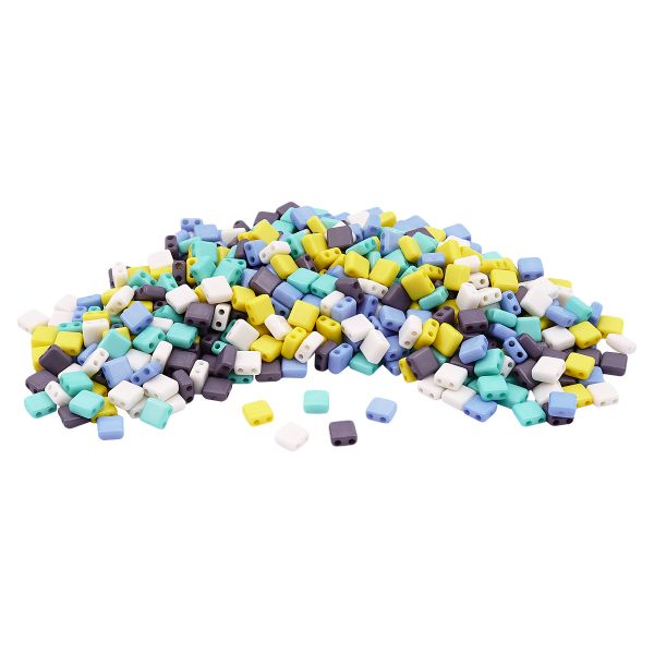 Бусины пластик 6х6х3 мм, 50 г, с двойным отверстием, микс цвета, плоский квадрат, Пастельный, Astra&Craft 7429